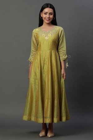 Green Zari Embroidered Flared Dress