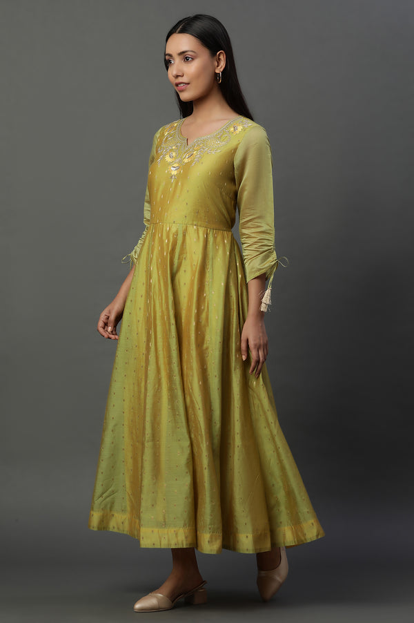 Green Zari Embroidered Flared Dress