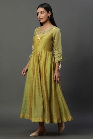 Green Zari Embroidered Flared Dress