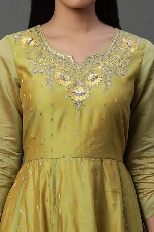 Green Zari Embroidered Flared Dress