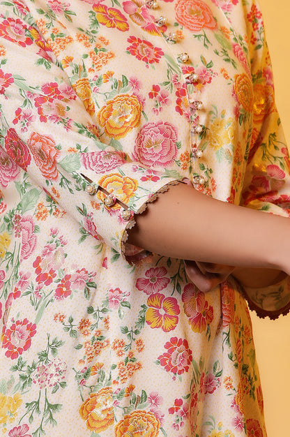 White Lace Kurta with Floral Print