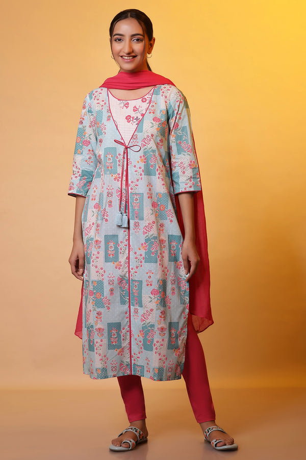 Elleven Women's Blue Floral Printed Kurta Kansai Thread