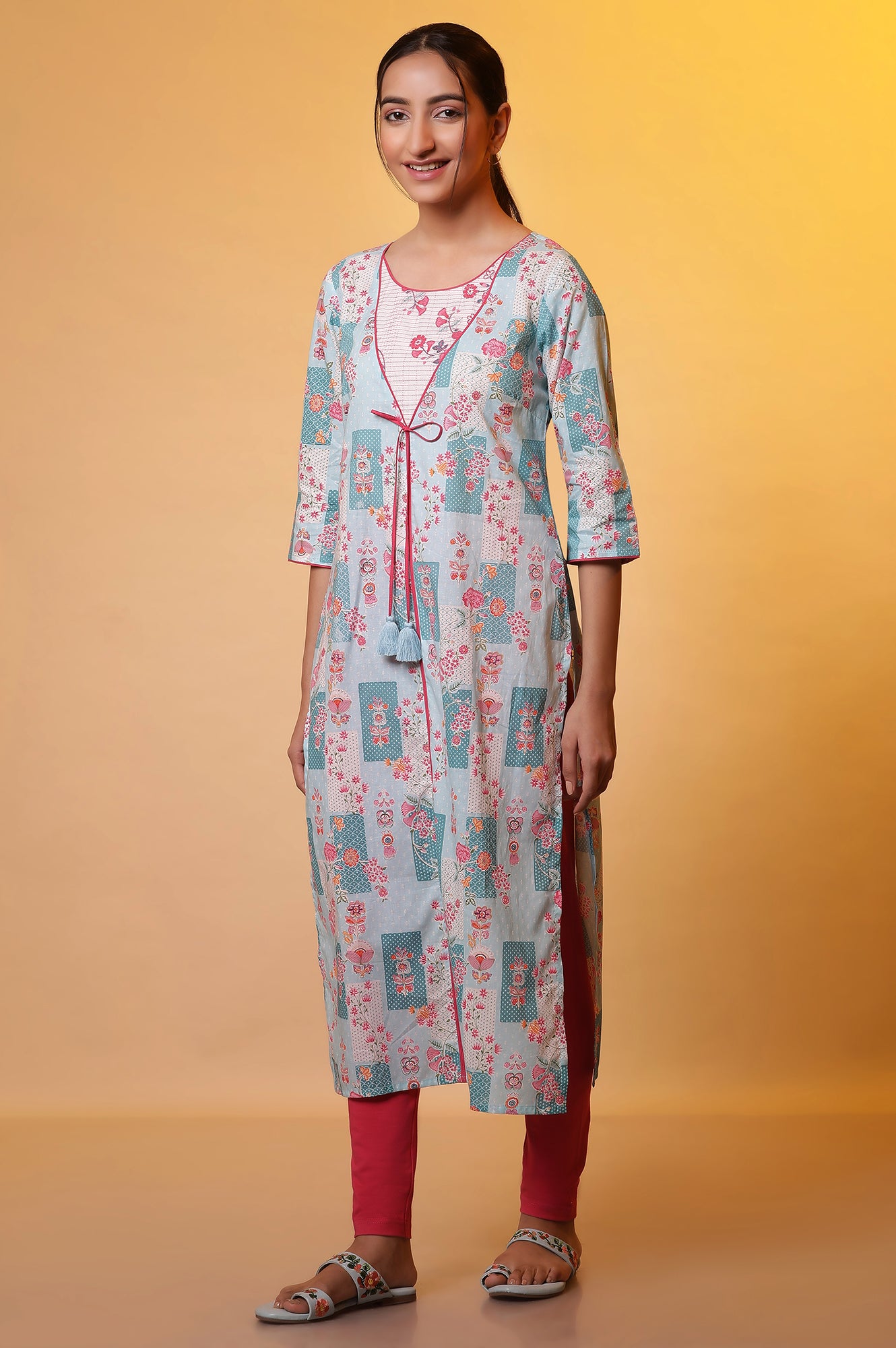 Blue Floral Printed Kurta Kansai Thread