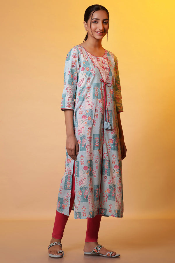 Elleven Women's Blue Floral Printed Kurta Kansai Thread