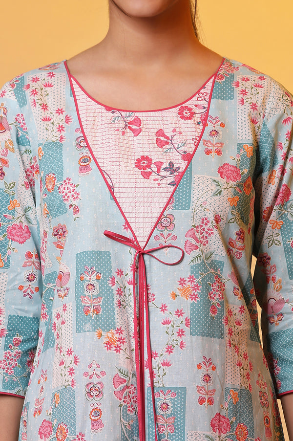 Elleven Women's Blue Floral Printed Kurta Kansai Thread