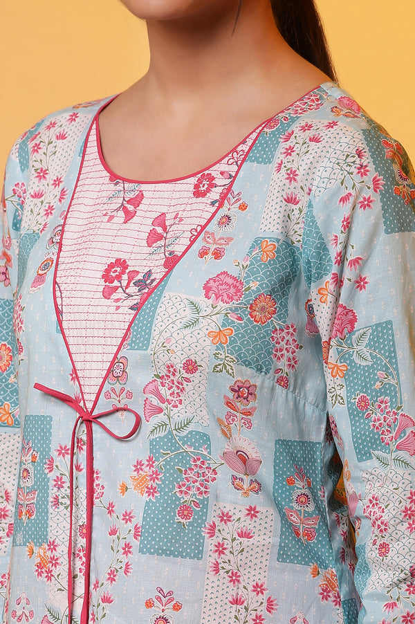 Elleven Women's Blue Floral Printed Kurta Kansai Thread