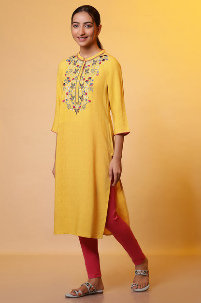 Mustard Yellow Embroidered Kurta