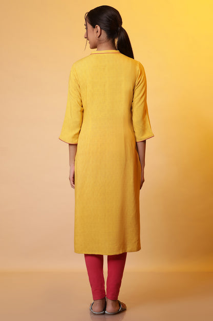 Mustard Yellow Embroidered Kurta