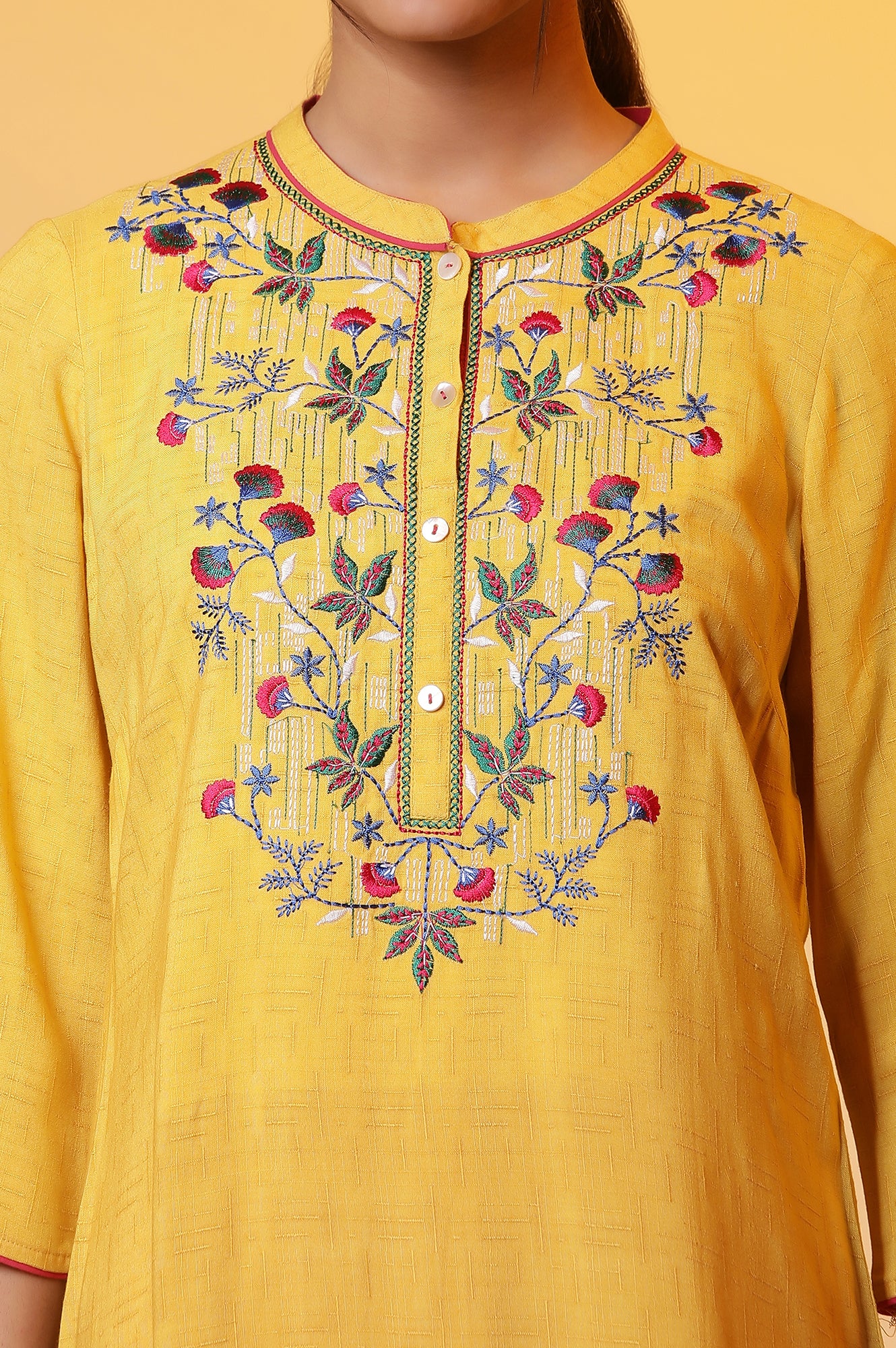 Mustard Yellow Embroidered Kurta