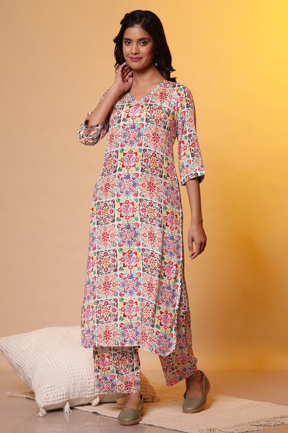 Multi-coloured Everyday Printed Straight Kurta