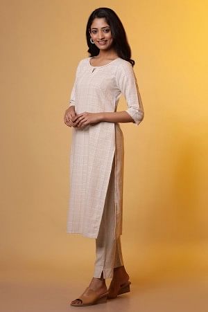 Biege Yarn-Dyed Checker Kurta