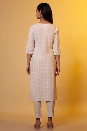 Biege Yarn-Dyed Checker Kurta