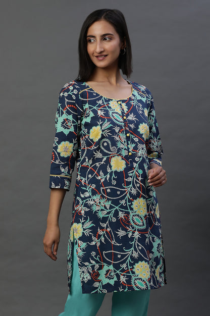 Orange Floral Printed Short Kurti