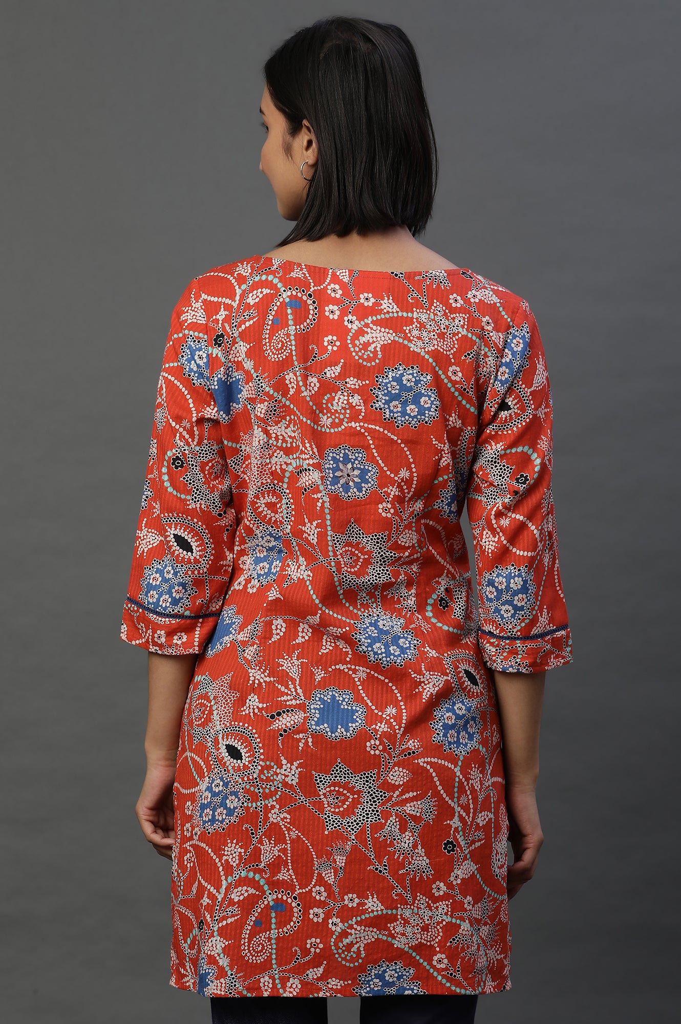 Navy Blue Floral Printed Short Kurti