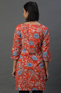 Orange Floral Printed Short Kurti