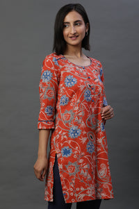 Orange Floral Printed Short Kurti