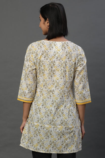 Yellow Floral Printed Fusion Kurti