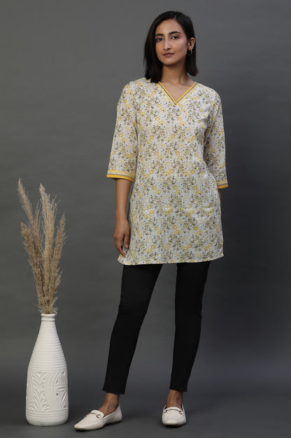 Yellow Floral Printed Fusion Kurti