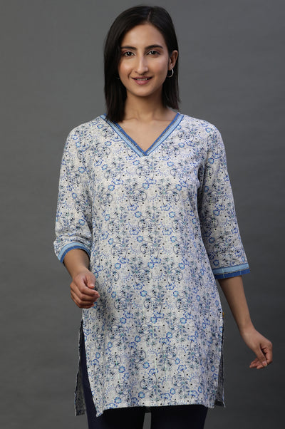 Blue Floral Printed Fusion Kurti