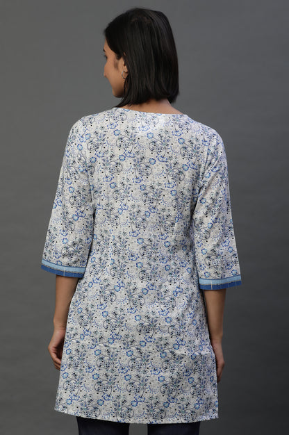 Blue Floral Printed Fusion Kurti