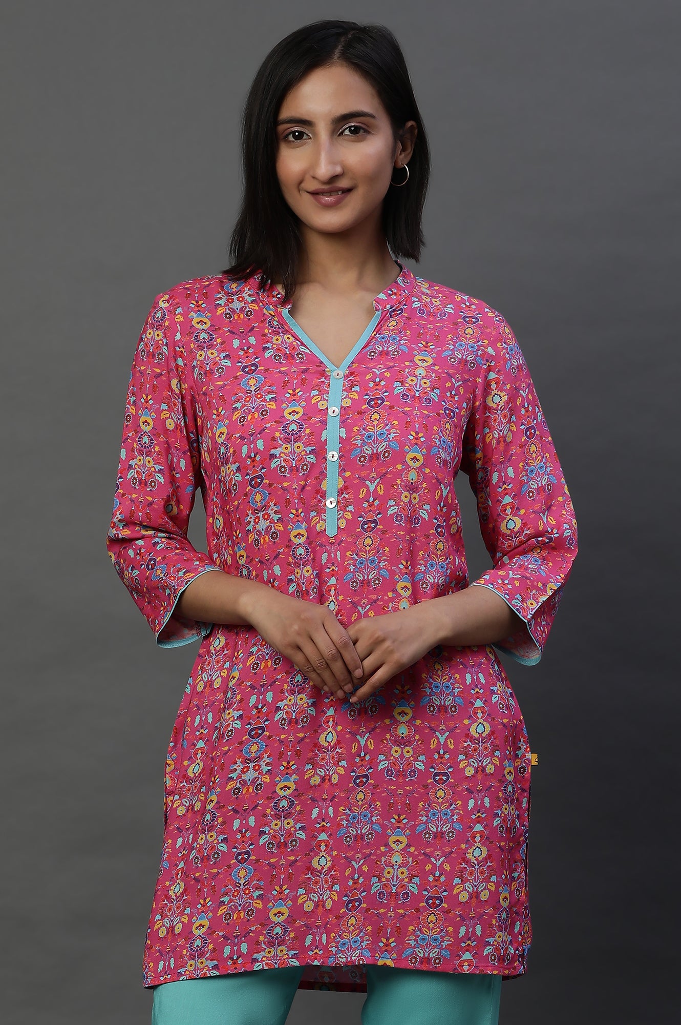 Pink Digital Printed Sleek Short Kurti