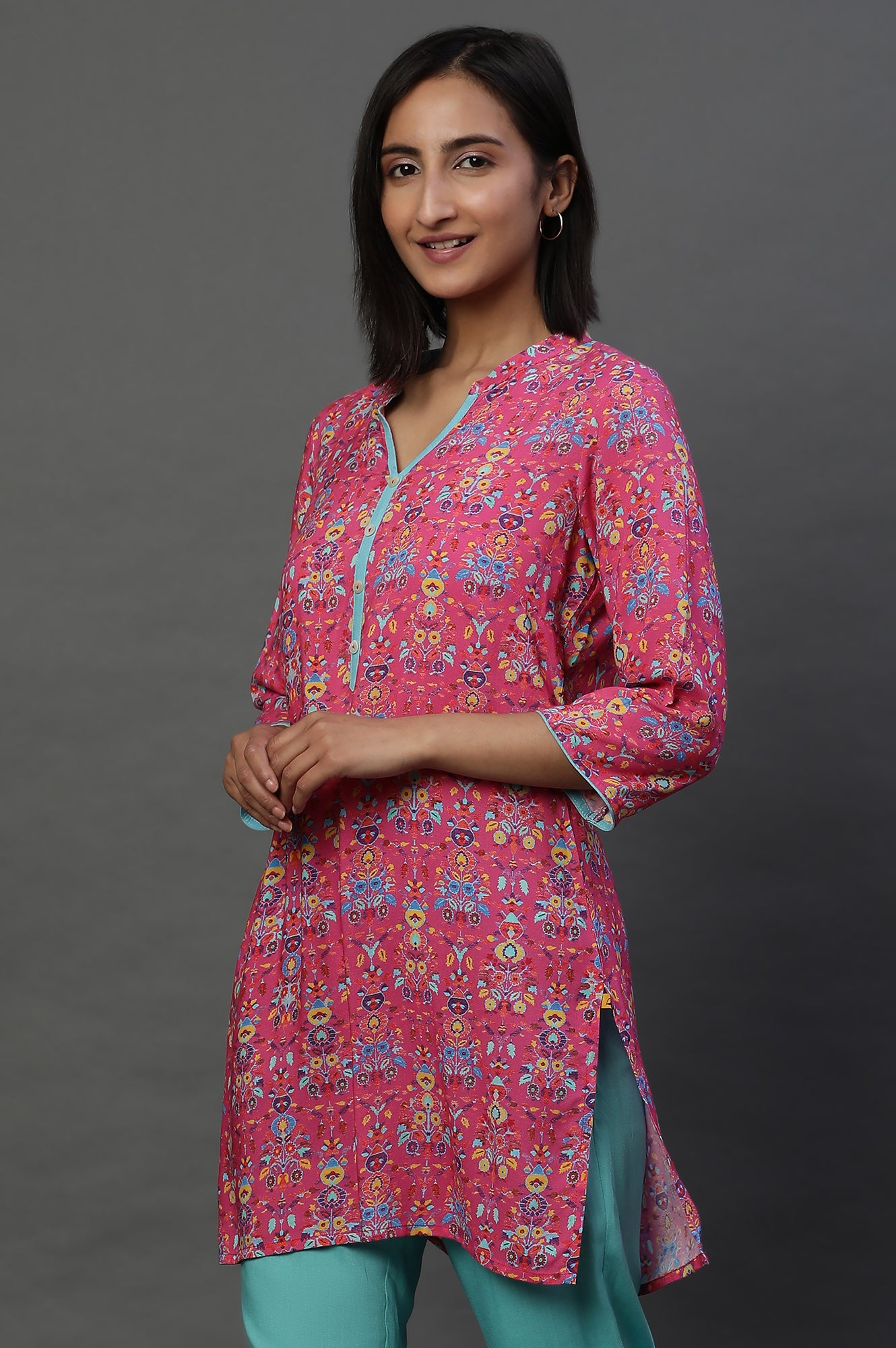 Pink Digital Printed Sleek Short Kurti