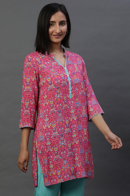 Pink Digital Printed Sleek Short Kurti