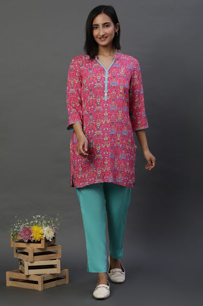 Pink Digital Printed Sleek Short Kurti