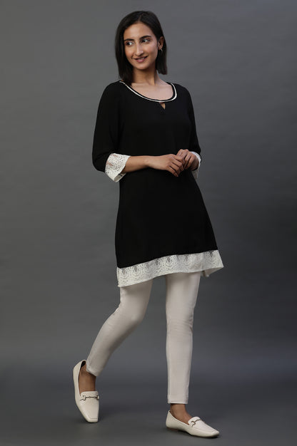 Black A-line Western Textured Kurti