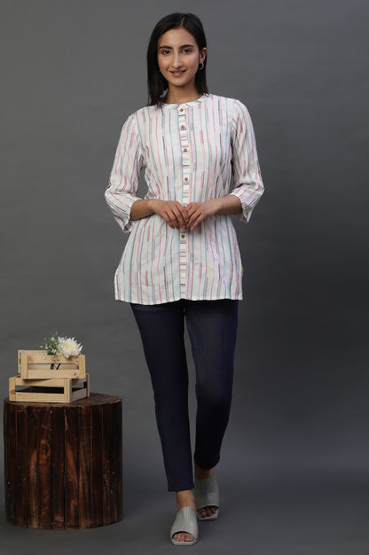 Multi-coloured Yarn-Dyed Short Kurti