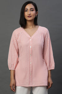 Peach Lurex Crepe Stripe Short Kurti