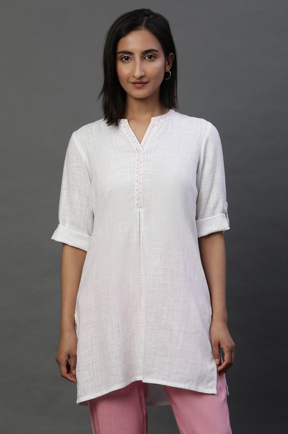 White Sequined Short Fusion Kurti