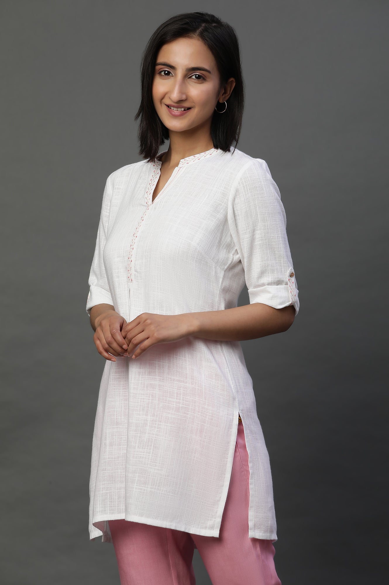 White Sequined Short Fusion Kurti