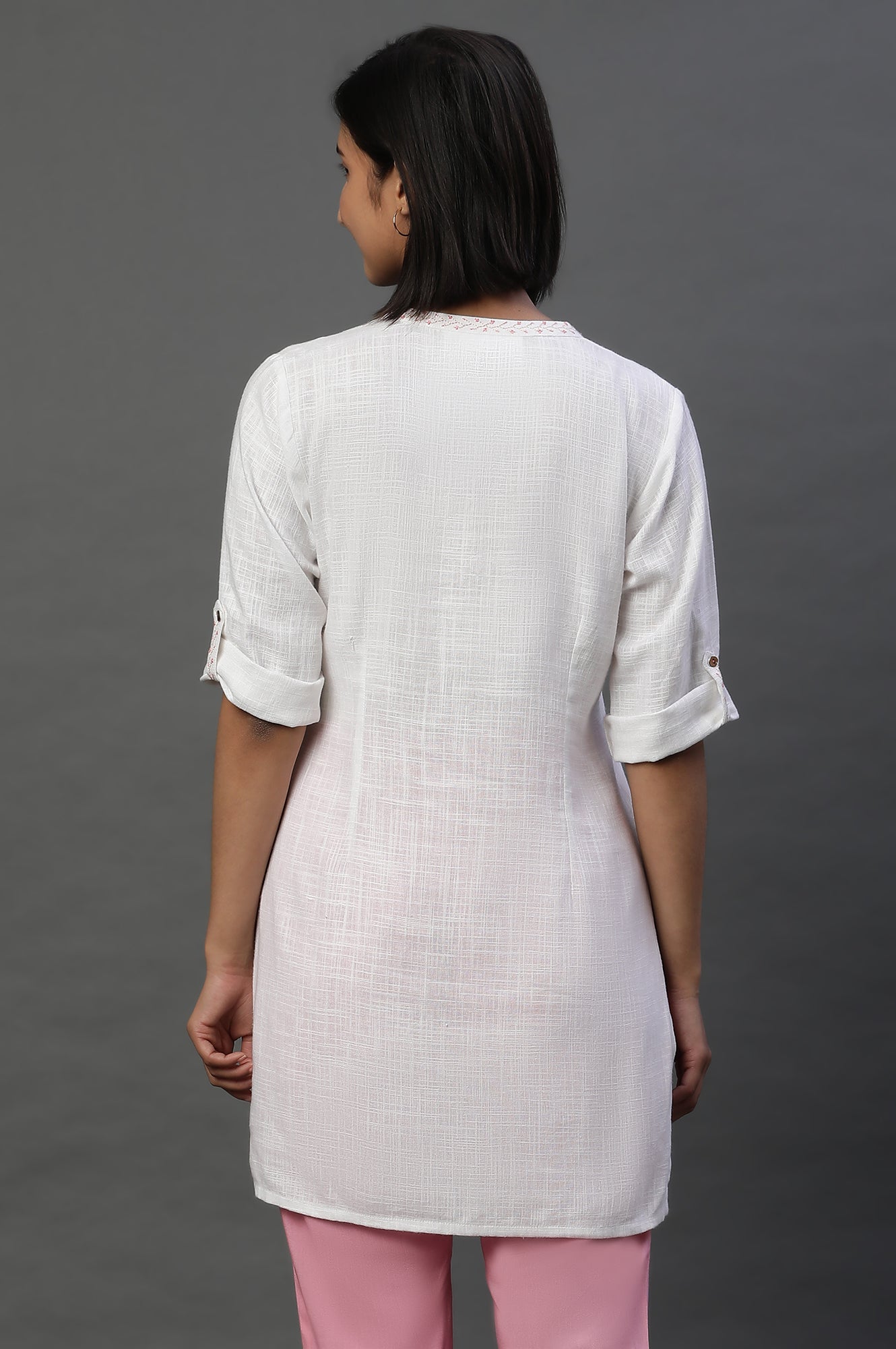 White Sequined Short Fusion Kurti