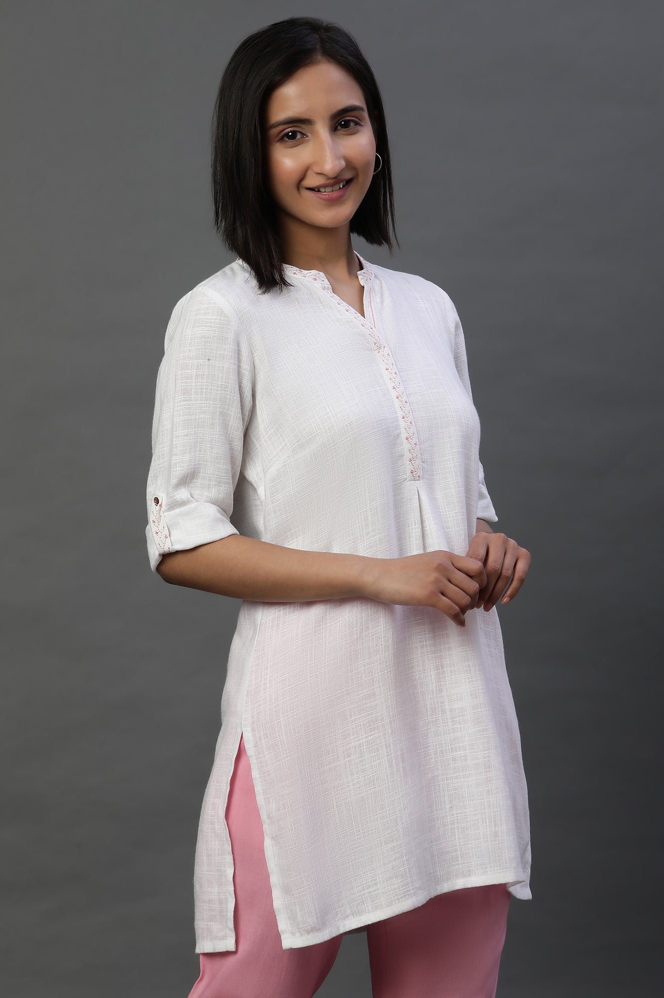 White Sequined Short Fusion Kurti