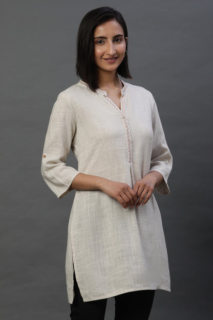 Beige Sequined Short Fusion Kurti