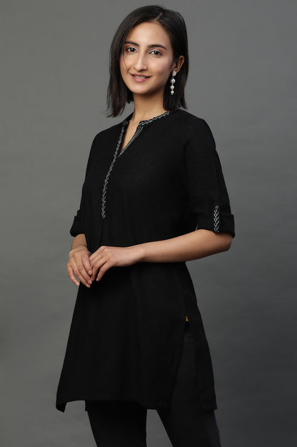 Black Sequined Short Fusion Kurti