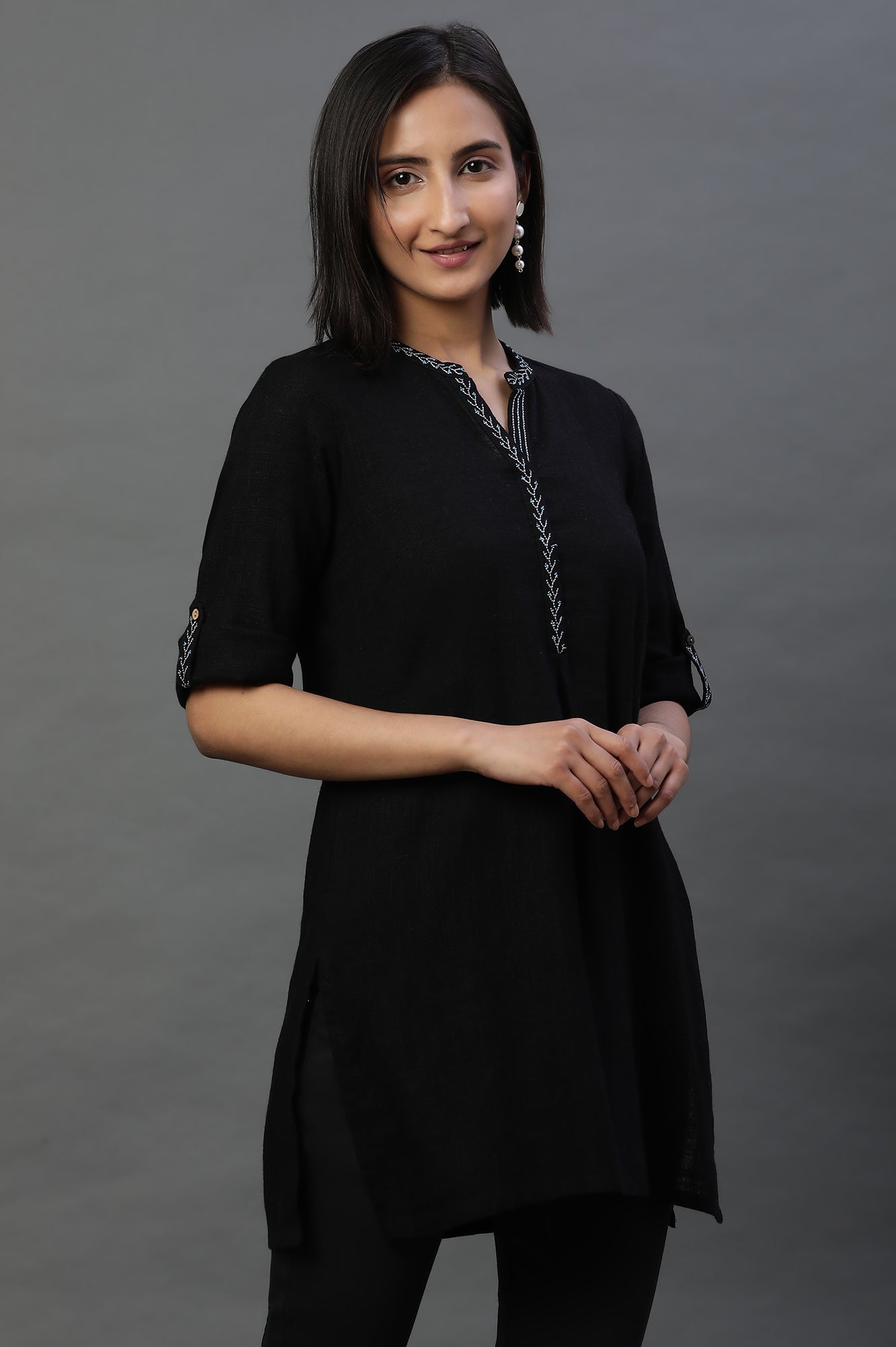 Black Sequined Short Fusion Kurti