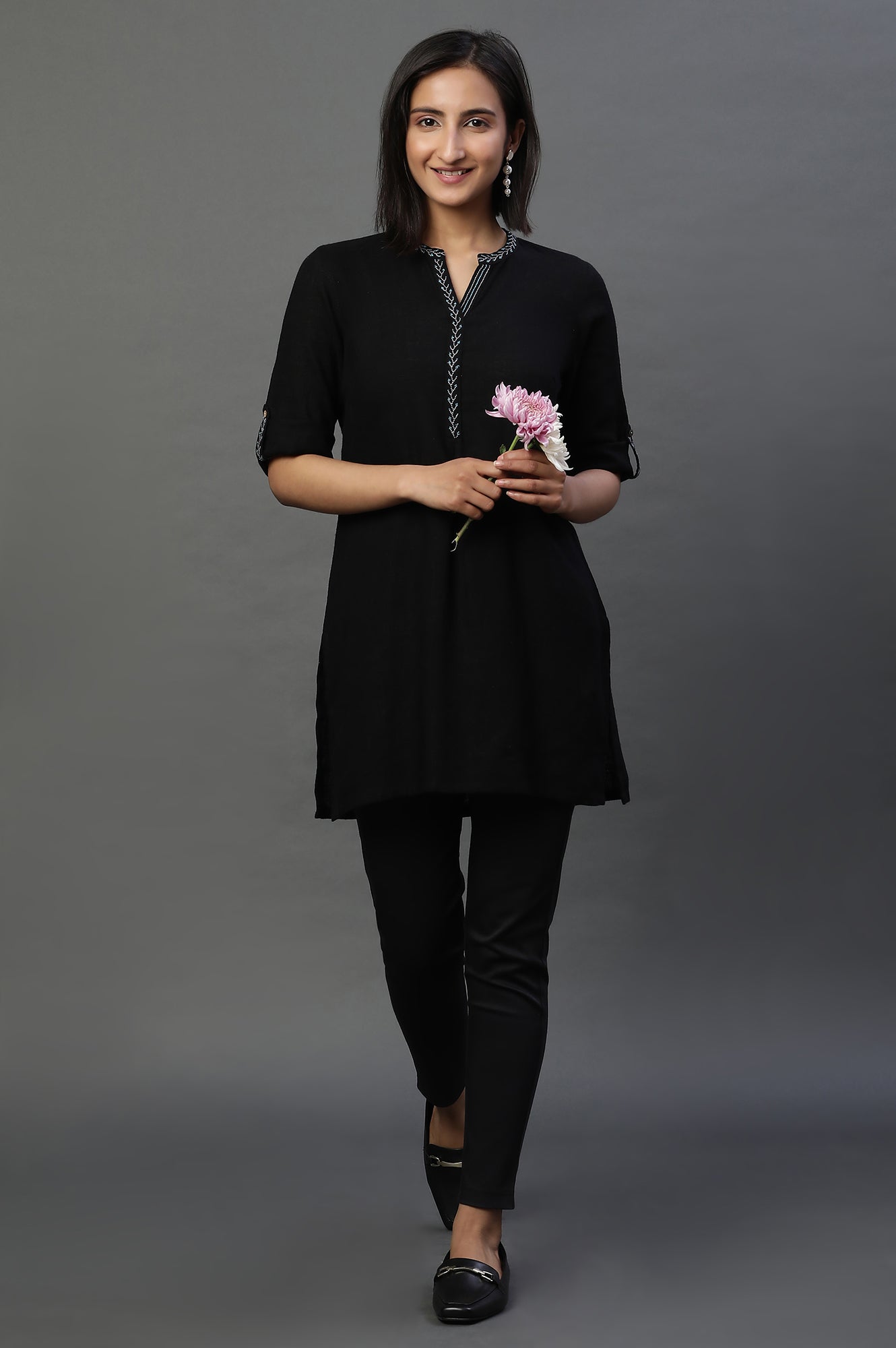 Black Sequined Short Fusion Kurti