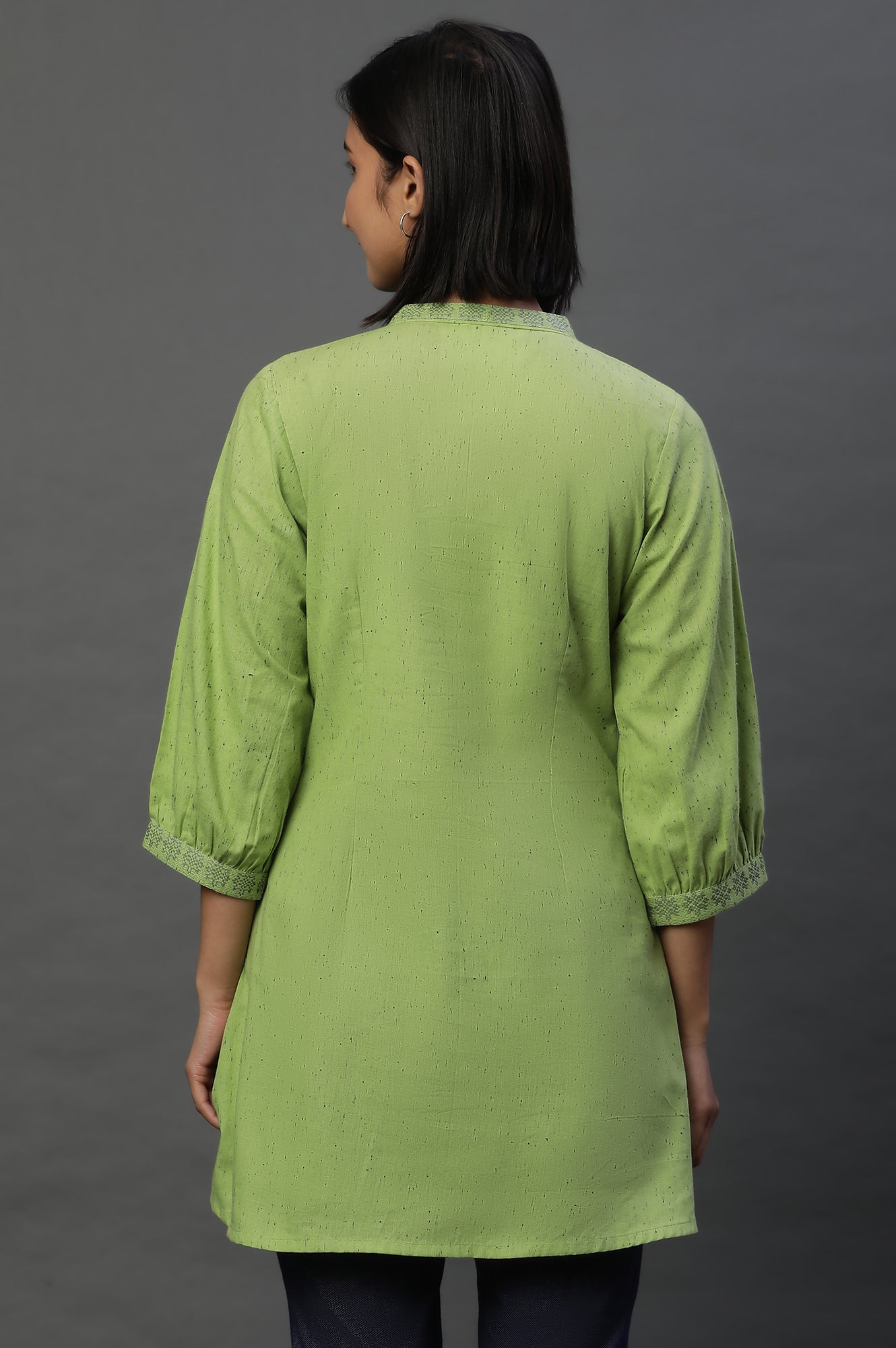 Green Geometric Printed A-line Kurti