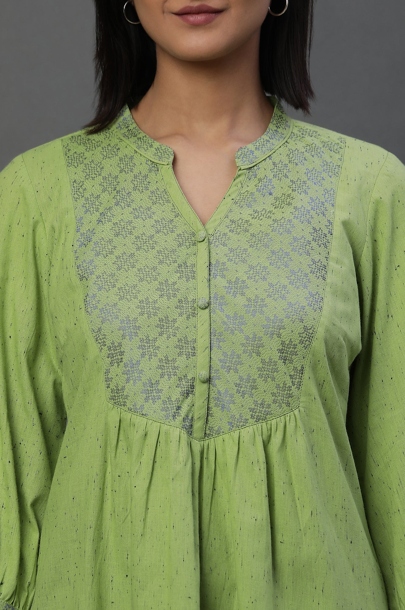 Green Geometric Printed A-line Kurti