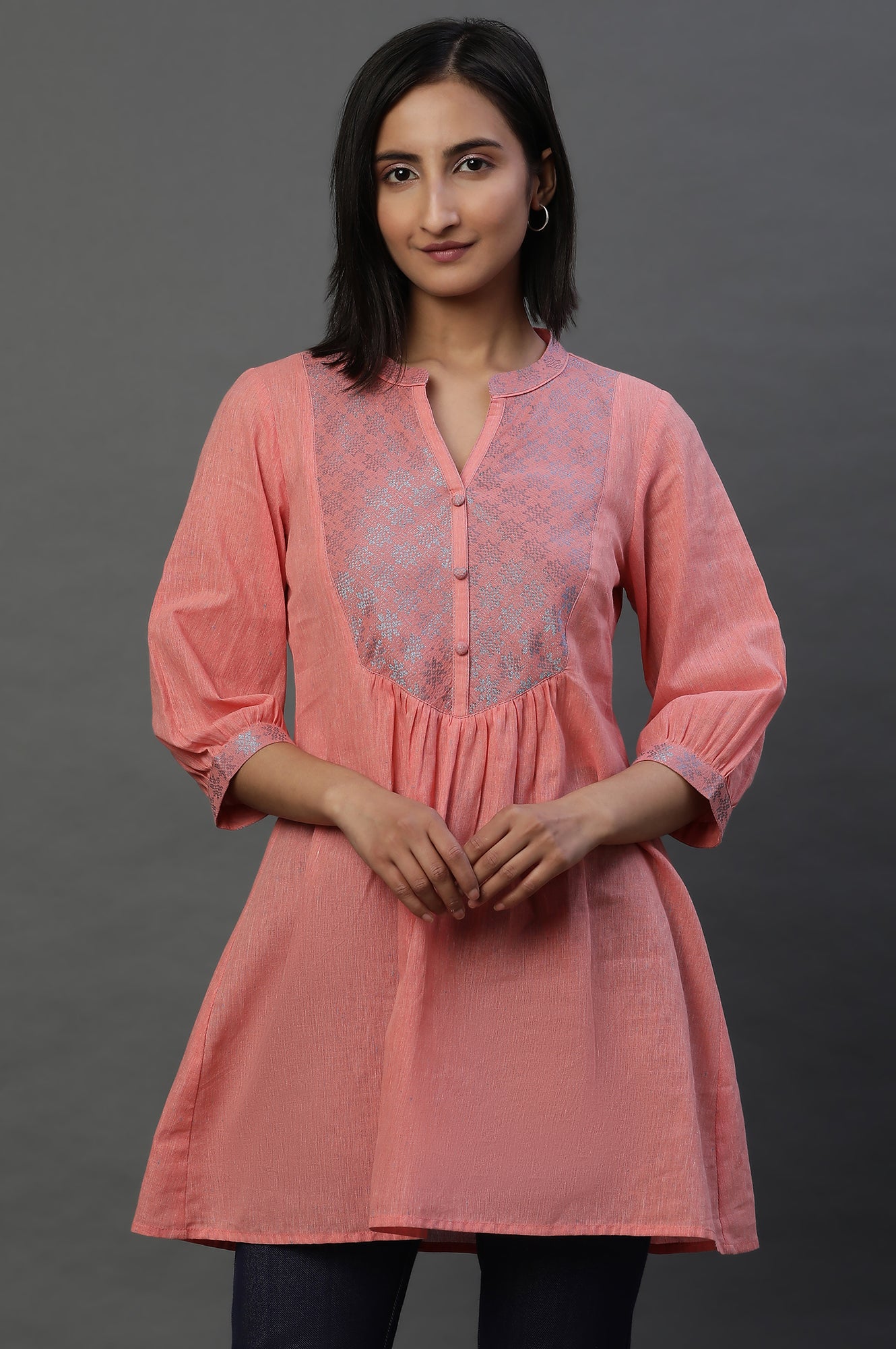 Pink Geometric Printed A-line Kurti