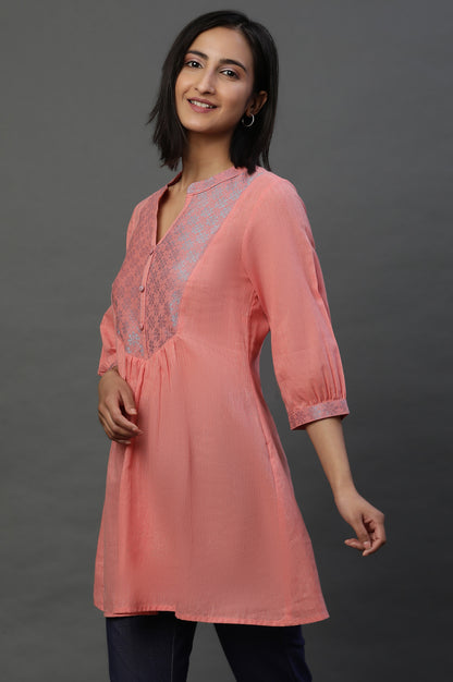 Pink Geometric Printed A-line Kurti