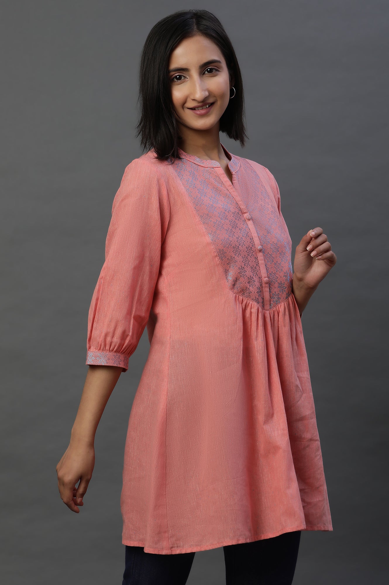 Pink Geometric Printed A-line Kurti