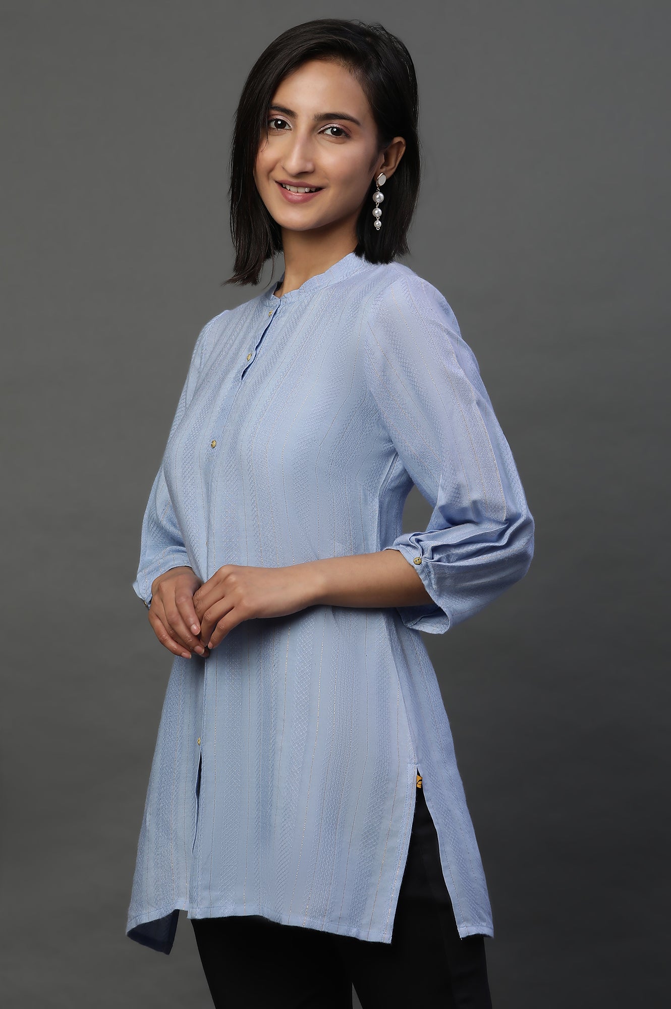 Blue Striped Short Kurti