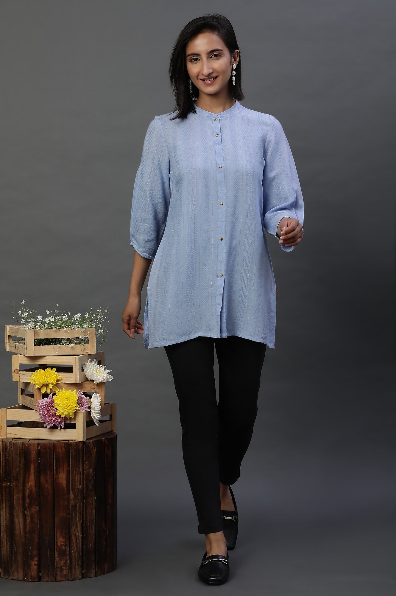 Blue Striped Short Kurti