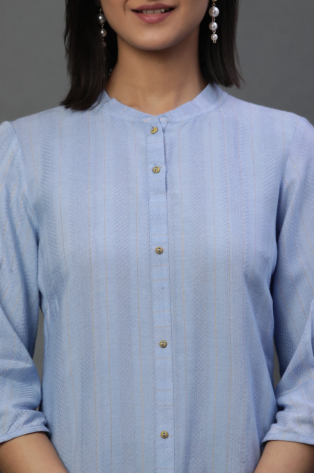 Blue Striped Short Kurti