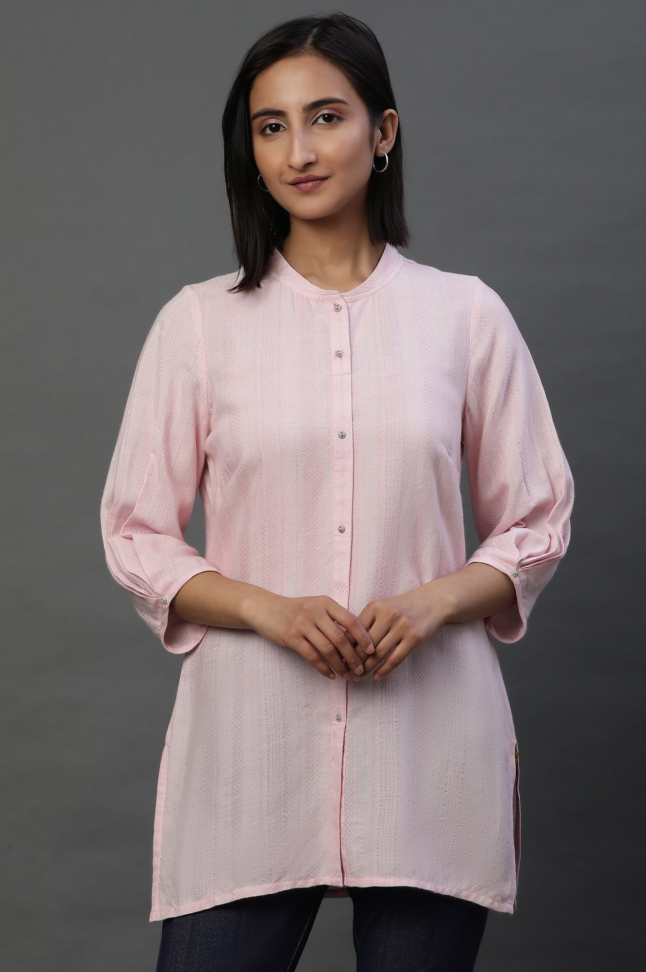 Pink Striped Short Kurti