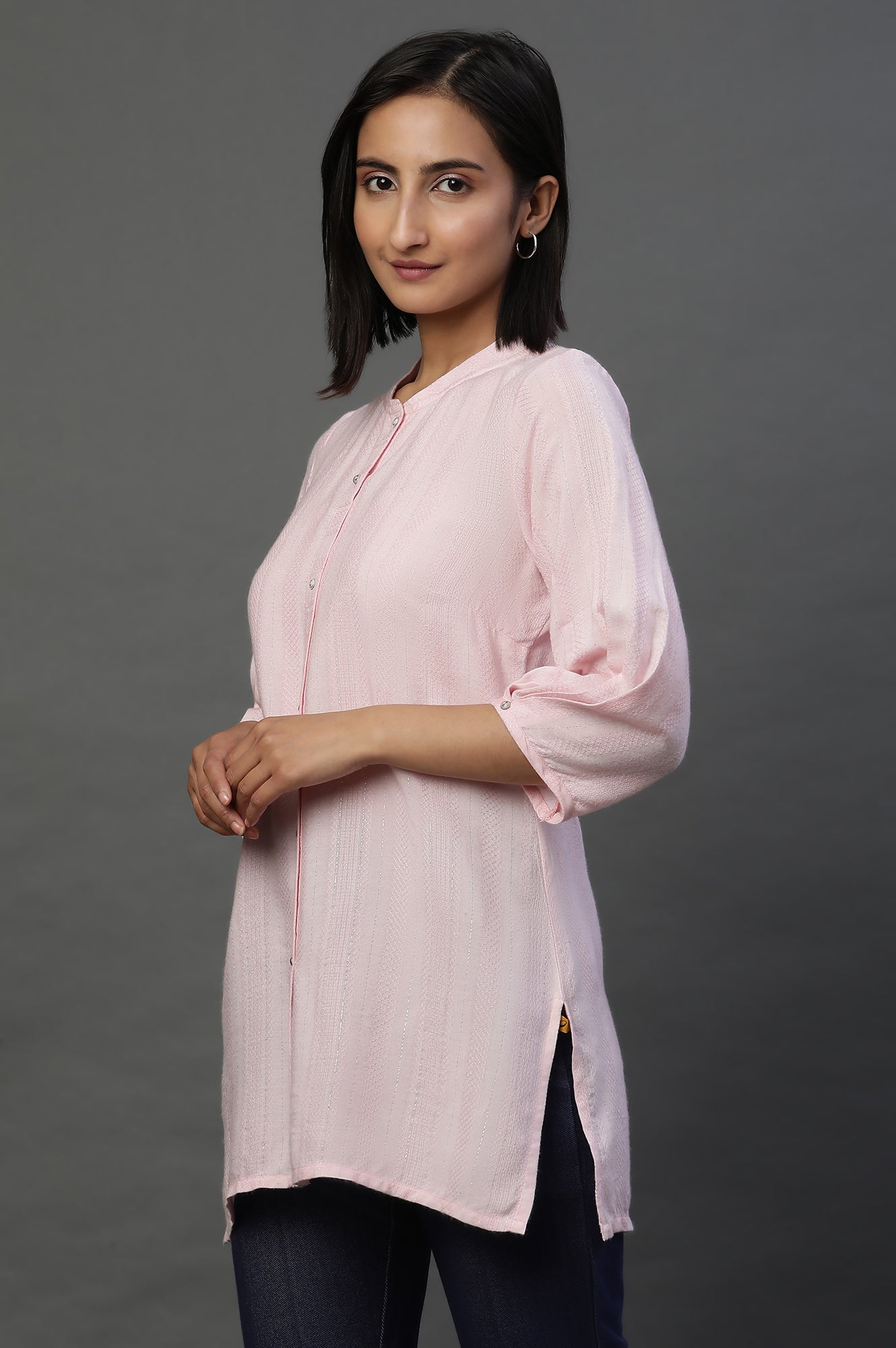 Pink Striped Short Kurti