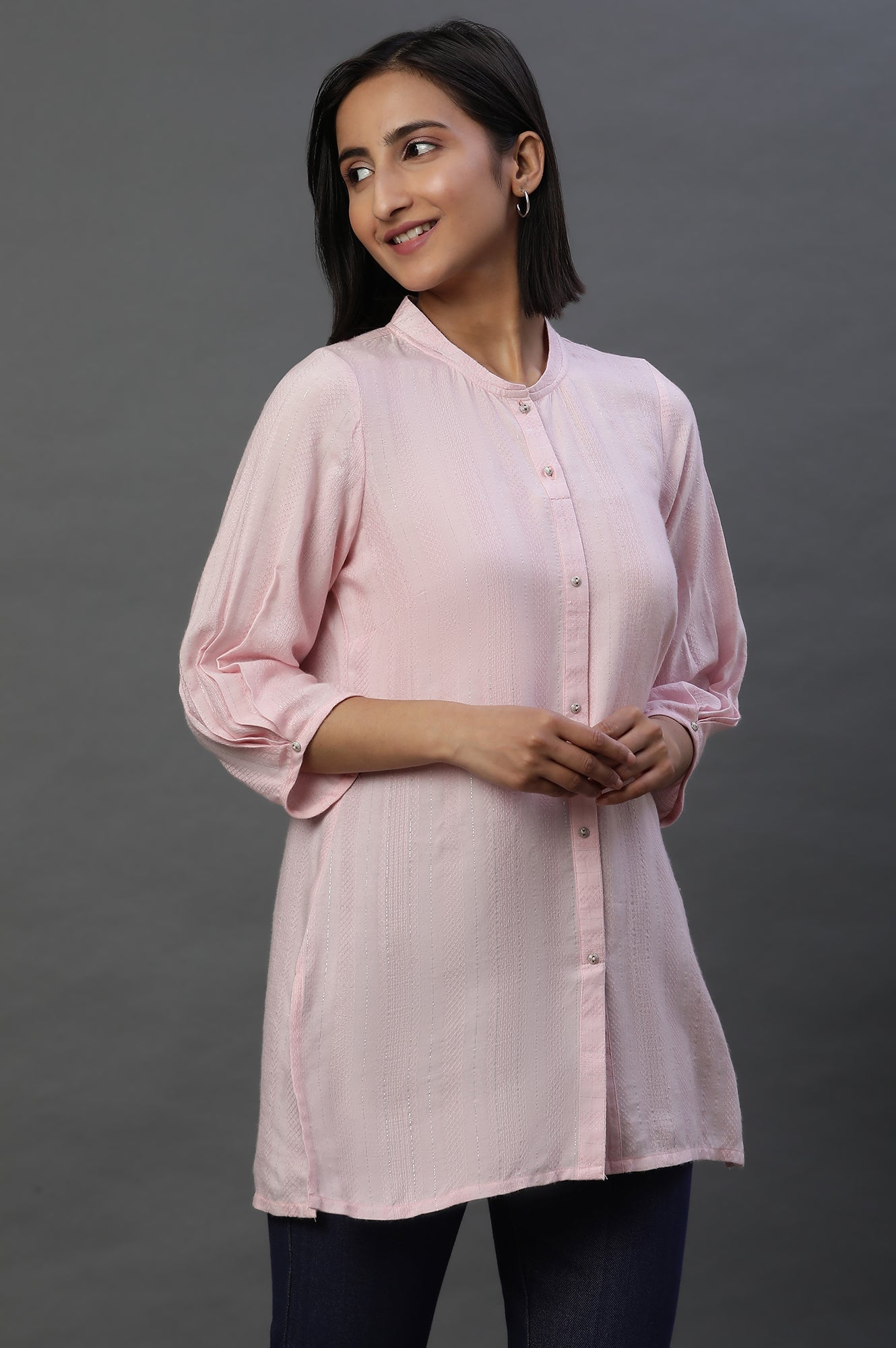 Pink Striped Short Kurti